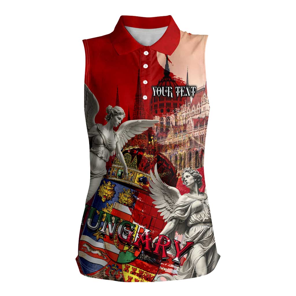 Hungary Women Sleeveless Polo Shirt Crowned with History Guarded by Angels