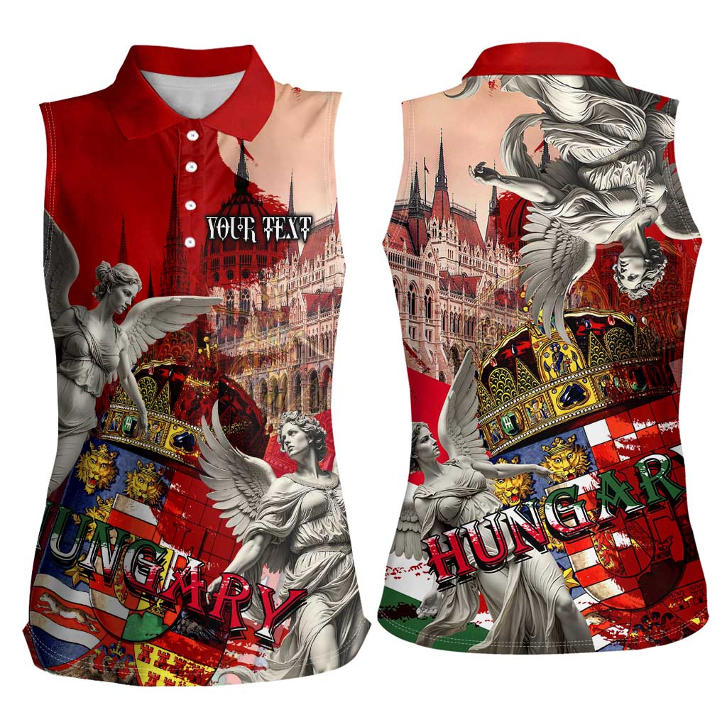 Hungary Women Sleeveless Polo Shirt Crowned with History Guarded by Angels