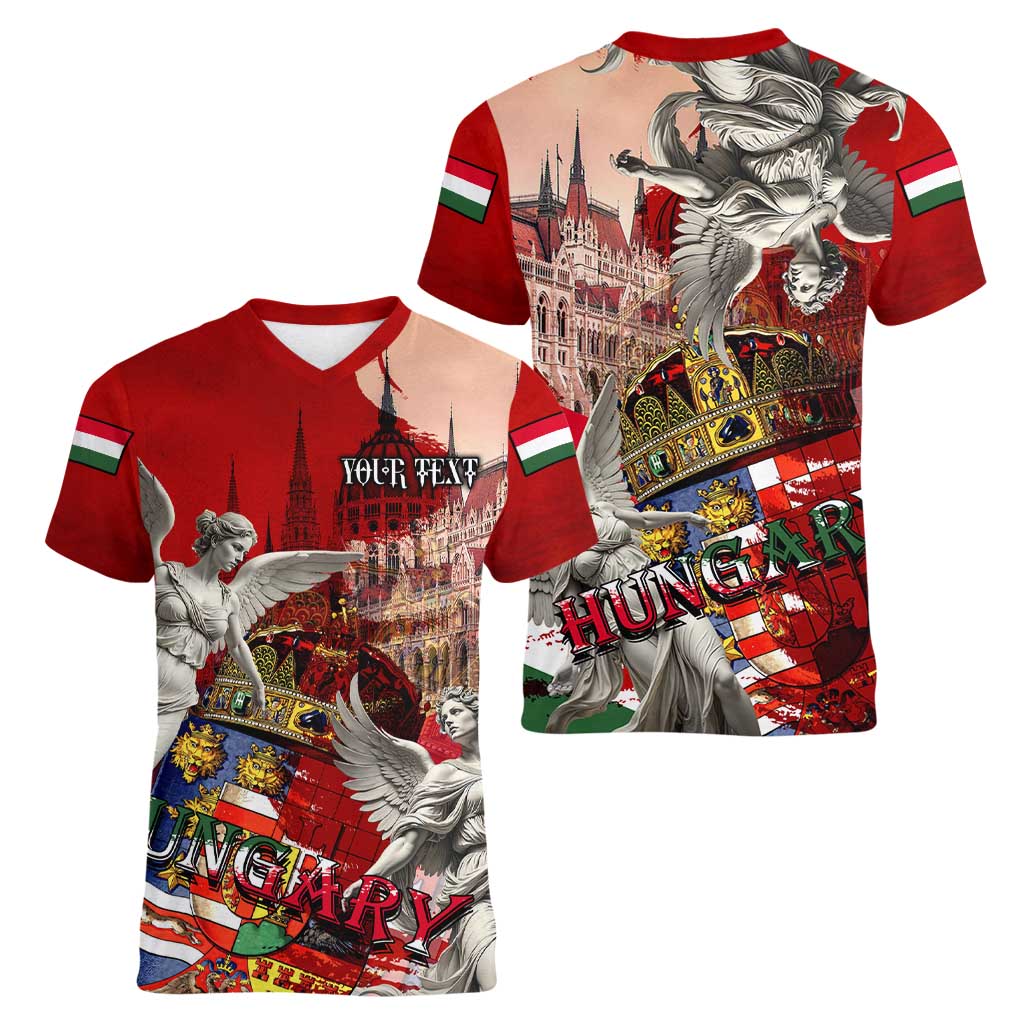 Hungary Women V-Neck T-Shirt Crowned with History Guarded by Angels