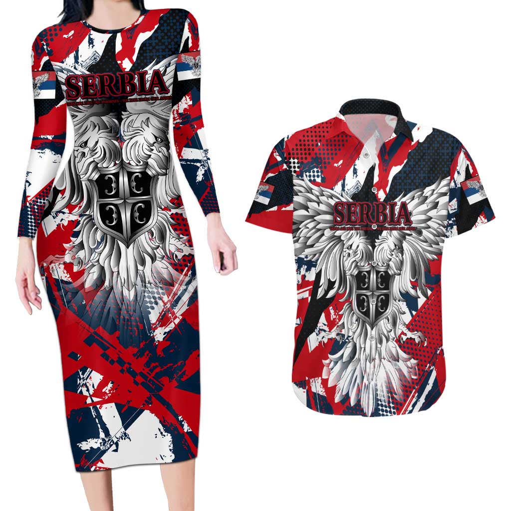 Serbia Couples Matching Long Sleeve Bodycon Dress and Hawaiian Shirt Like the Phoenix – Rising from Ashes with Pride and Power