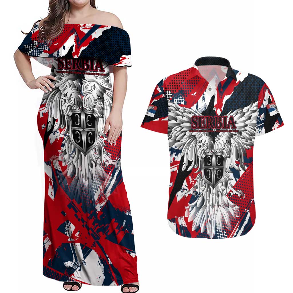 Serbia Couples Matching Off Shoulder Maxi Dress and Hawaiian Shirt Like the Phoenix – Rising from Ashes with Pride and Power
