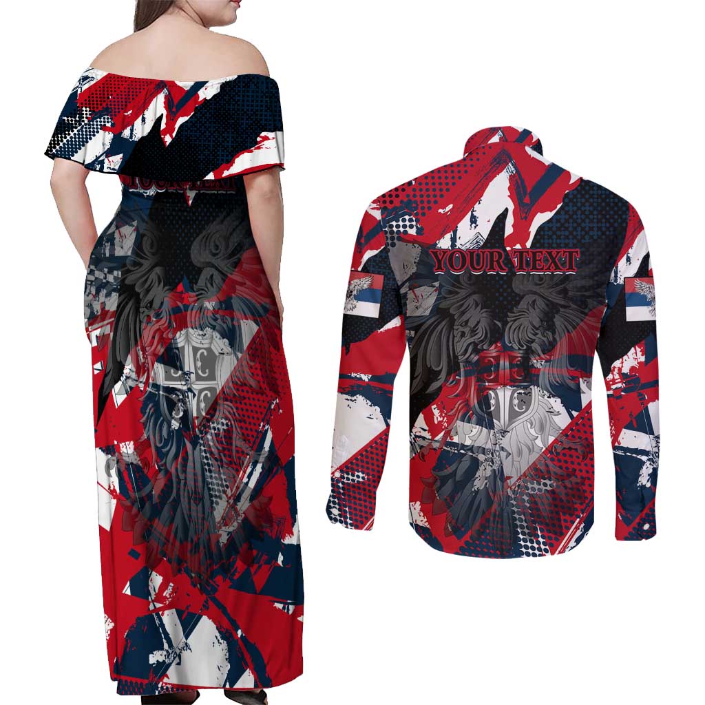 Serbia Couples Matching Off Shoulder Maxi Dress and Long Sleeve Button Shirt Like the Phoenix – Rising from Ashes with Pride and Power