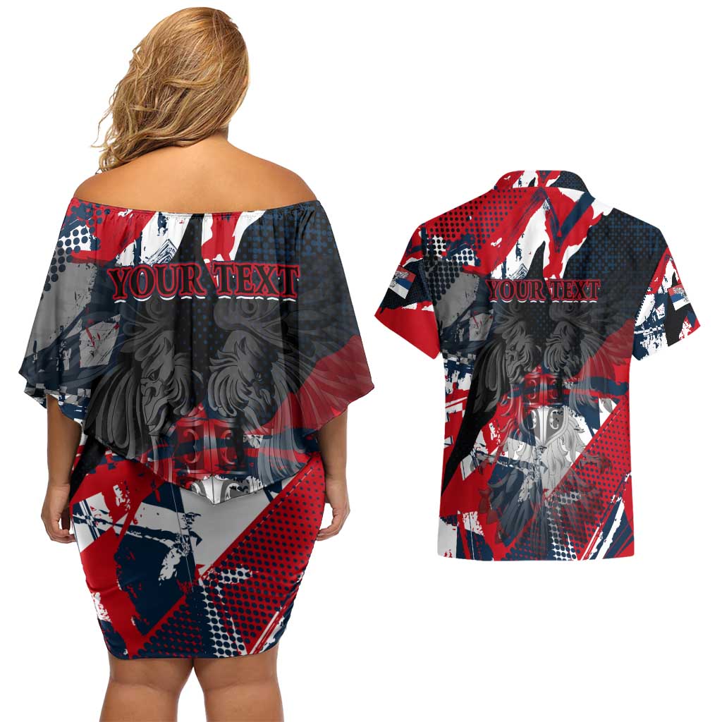 Serbia Couples Matching Off Shoulder Short Dress and Hawaiian Shirt Like the Phoenix – Rising from Ashes with Pride and Power
