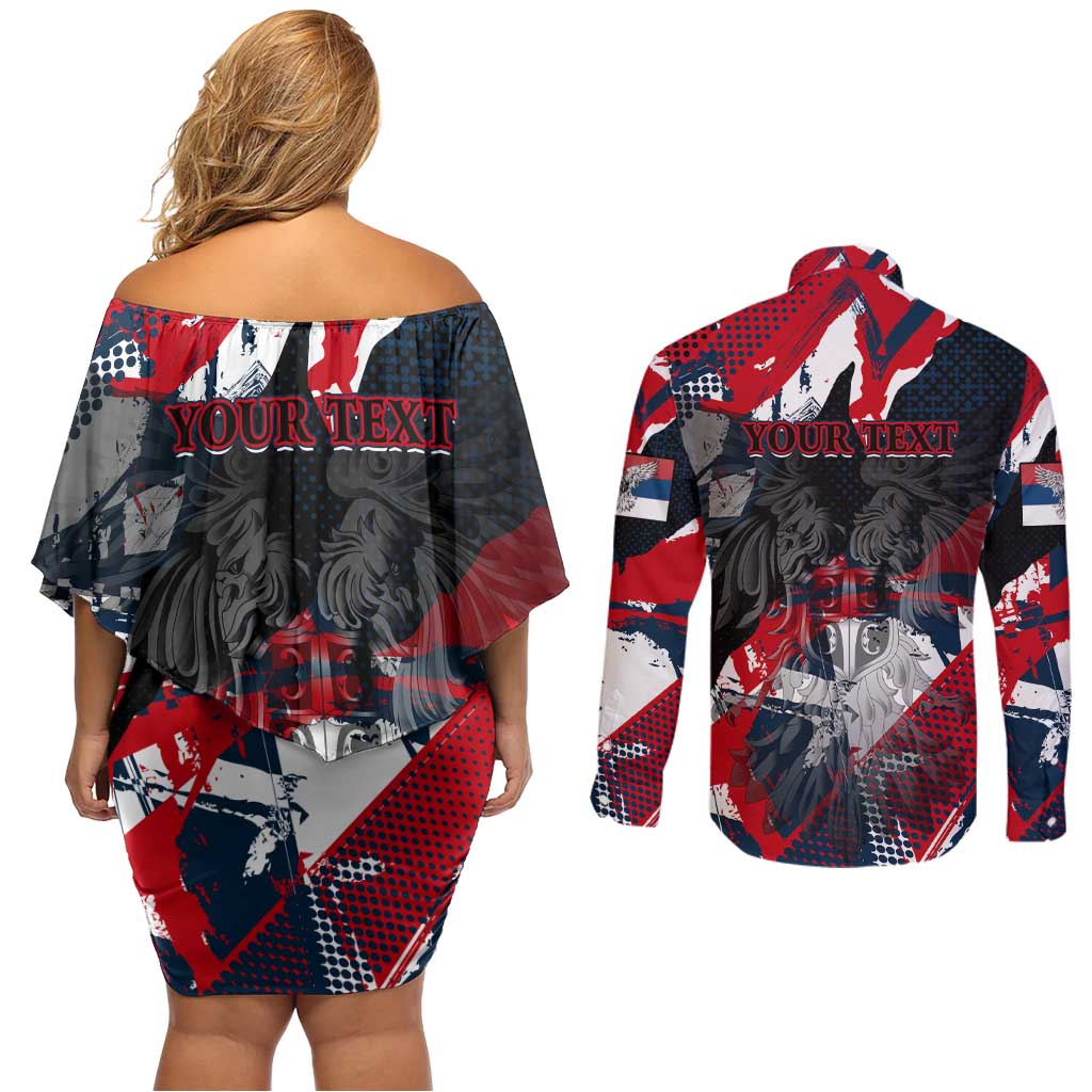 Serbia Couples Matching Off Shoulder Short Dress and Long Sleeve Button Shirt Like the Phoenix – Rising from Ashes with Pride and Power