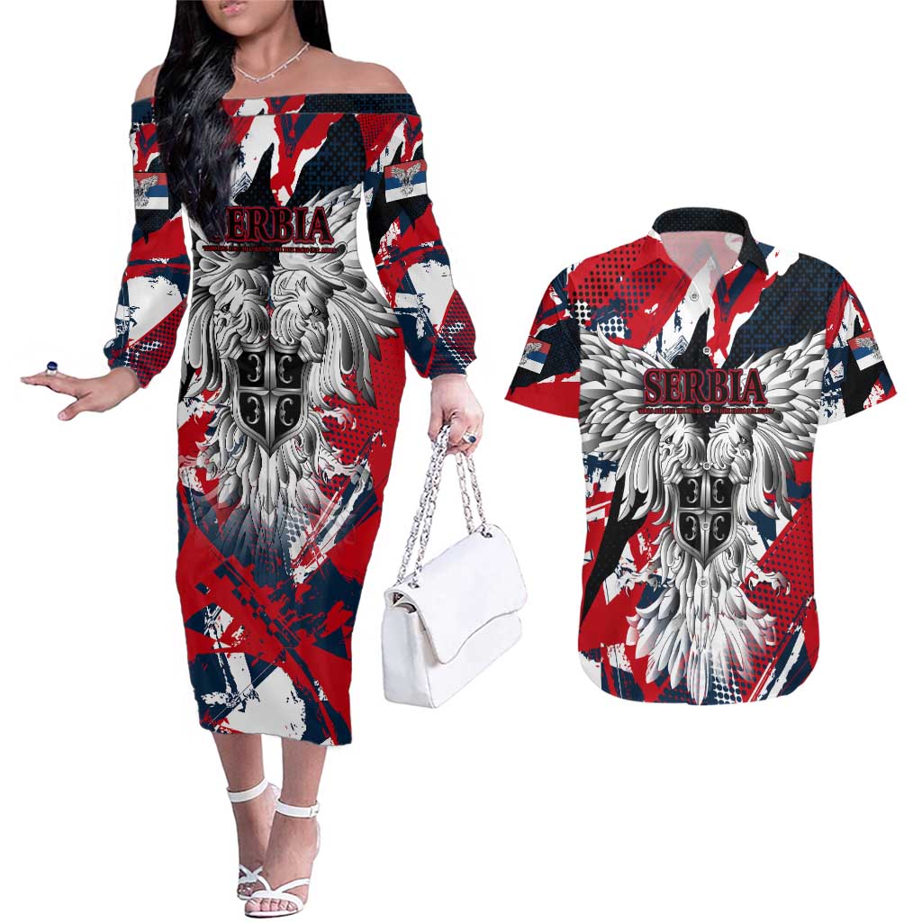 Serbia Couples Matching Off The Shoulder Long Sleeve Dress and Hawaiian Shirt Like the Phoenix – Rising from Ashes with Pride and Power