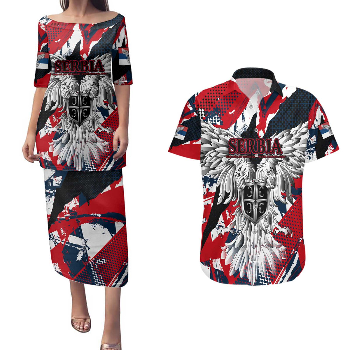 Serbia Couples Matching Puletasi and Hawaiian Shirt Like the Phoenix – Rising from Ashes with Pride and Power