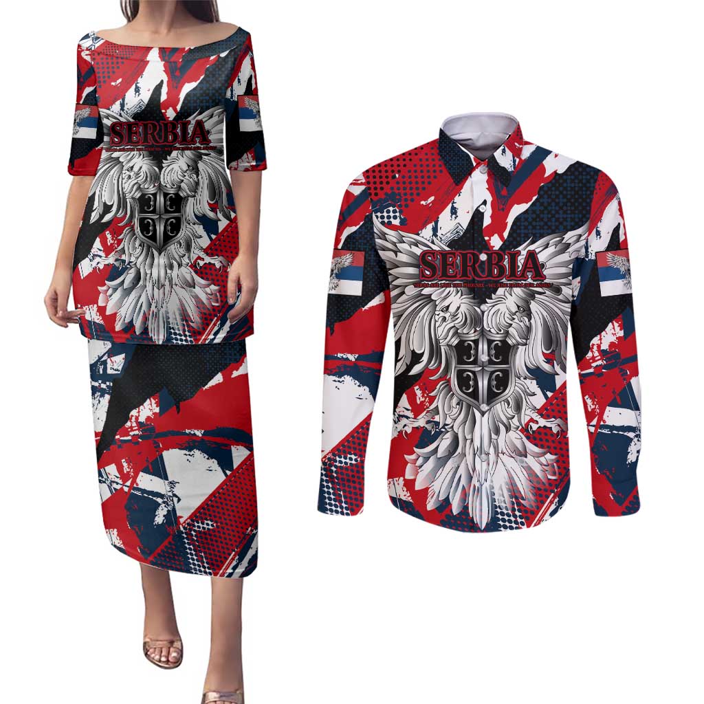 Serbia Couples Matching Puletasi and Long Sleeve Button Shirt Like the Phoenix – Rising from Ashes with Pride and Power
