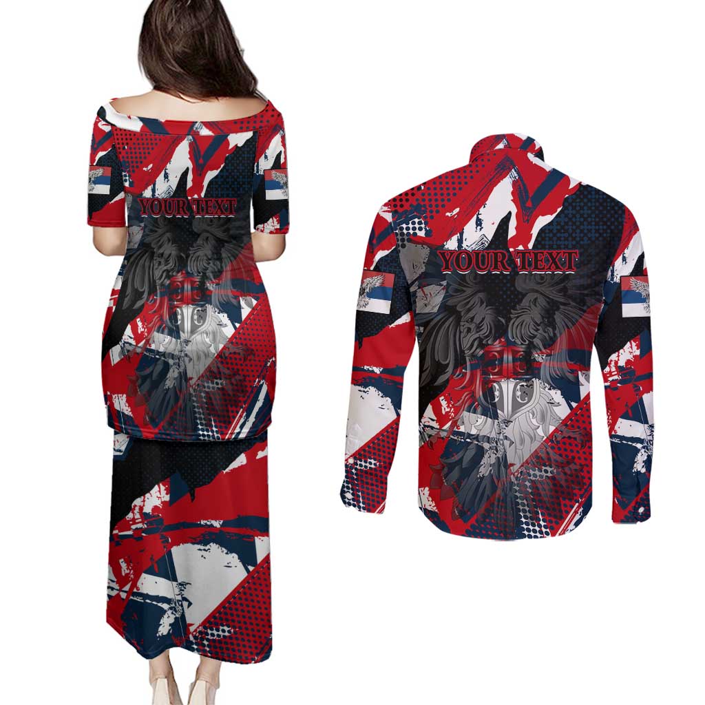 Serbia Couples Matching Puletasi and Long Sleeve Button Shirt Like the Phoenix – Rising from Ashes with Pride and Power