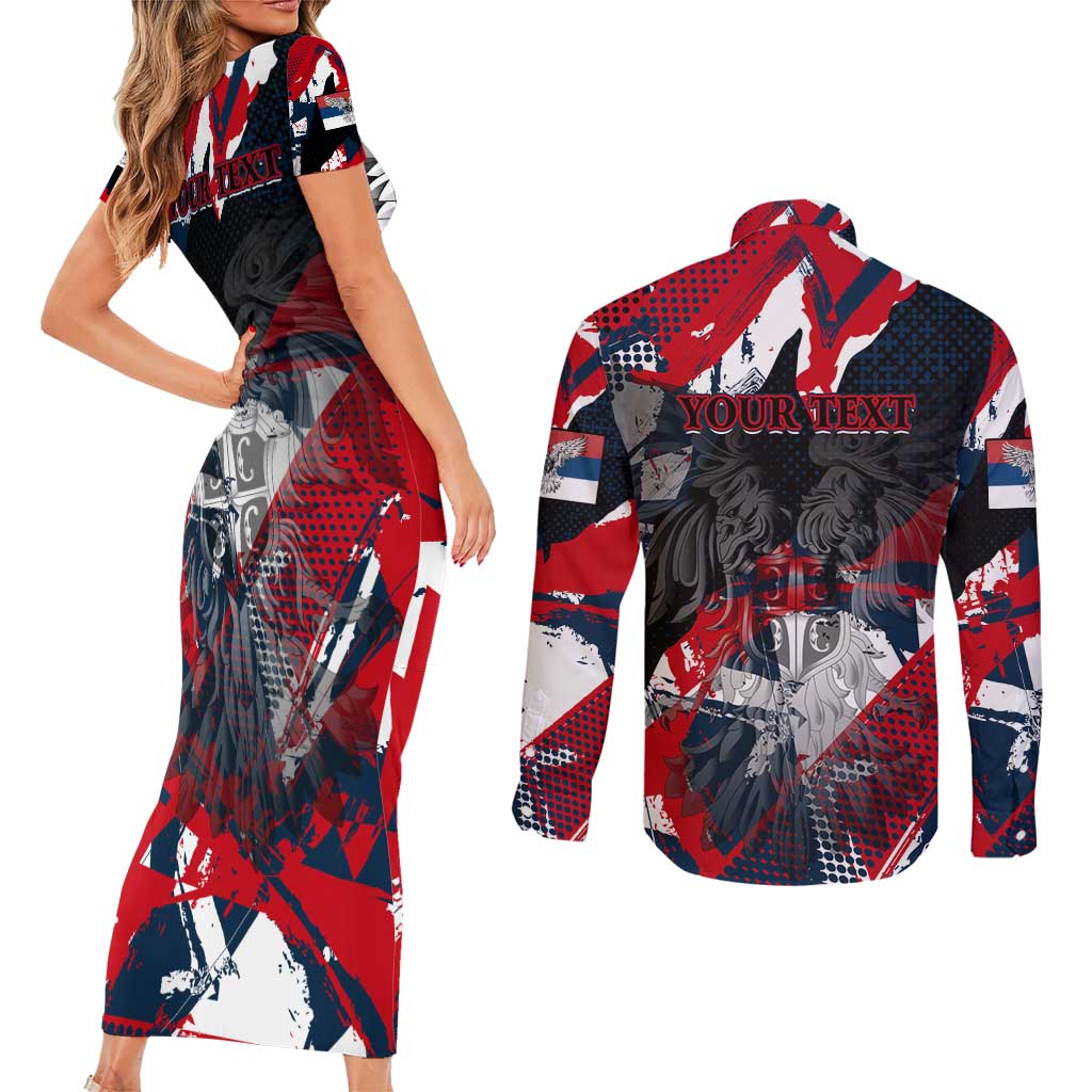 Serbia Couples Matching Short Sleeve Bodycon Dress and Long Sleeve Button Shirt Like the Phoenix – Rising from Ashes with Pride and Power
