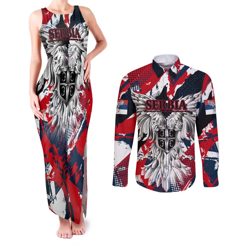 Serbia Couples Matching Tank Maxi Dress and Long Sleeve Button Shirt Like the Phoenix – Rising from Ashes with Pride and Power