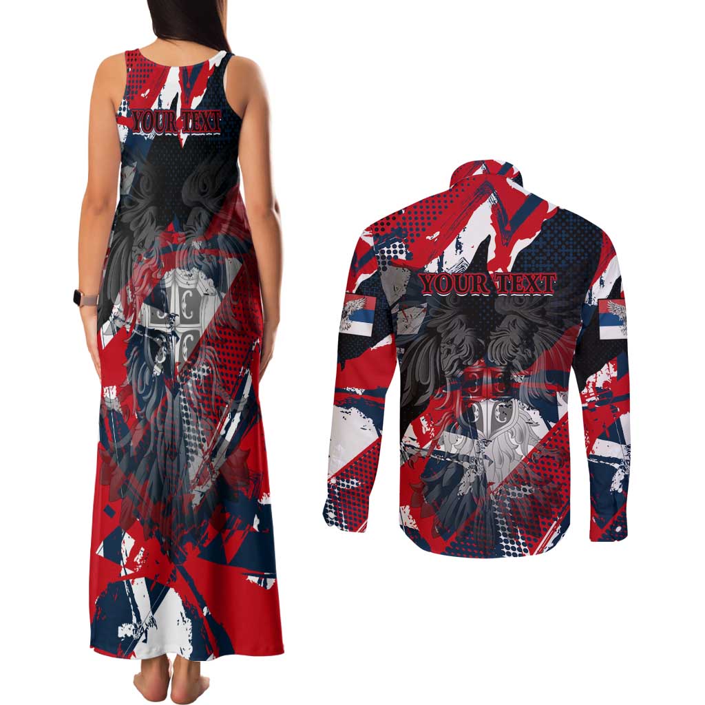 Serbia Couples Matching Tank Maxi Dress and Long Sleeve Button Shirt Like the Phoenix – Rising from Ashes with Pride and Power