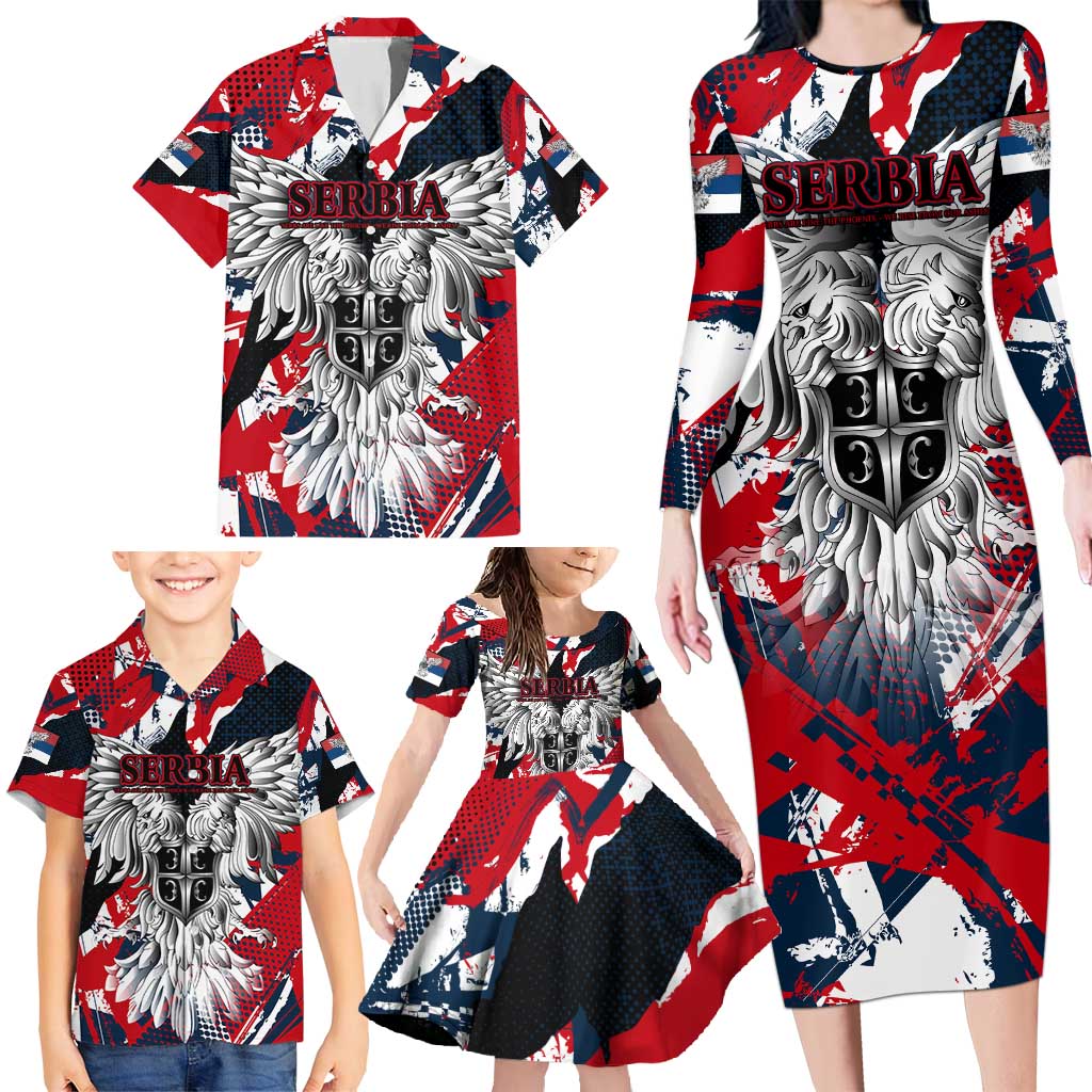 Serbia Family Matching Long Sleeve Bodycon Dress and Hawaiian Shirt Like the Phoenix – Rising from Ashes with Pride and Power