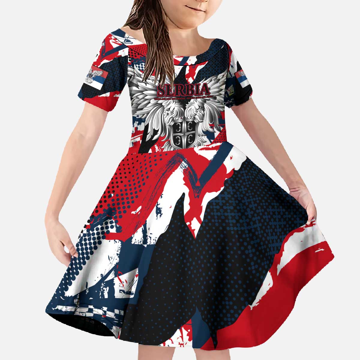 Serbia Family Matching Off The Shoulder Long Sleeve Dress and Hawaiian Shirt Like the Phoenix – Rising from Ashes with Pride and Power