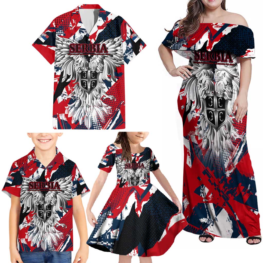 Serbia Family Matching Off Shoulder Maxi Dress and Hawaiian Shirt Like the Phoenix – Rising from Ashes with Pride and Power