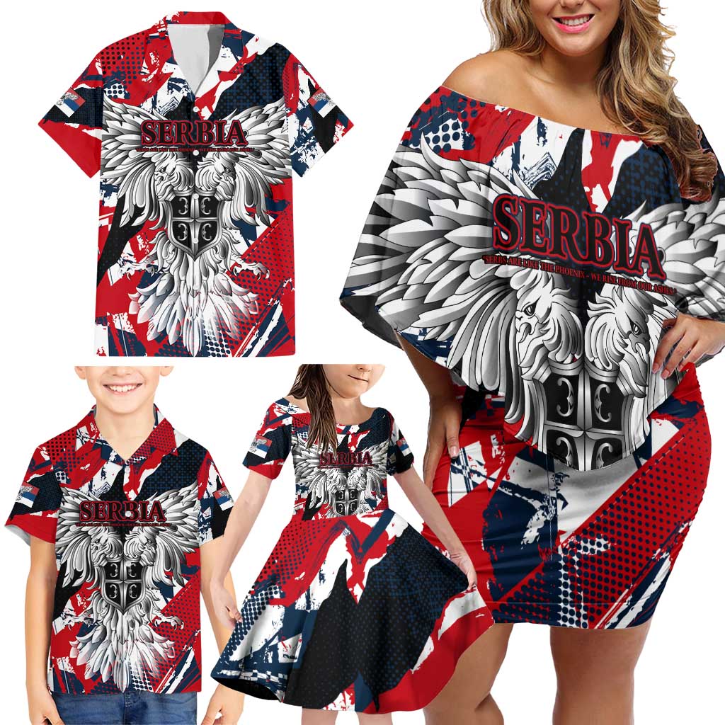 Serbia Family Matching Off Shoulder Short Dress and Hawaiian Shirt Like the Phoenix – Rising from Ashes with Pride and Power