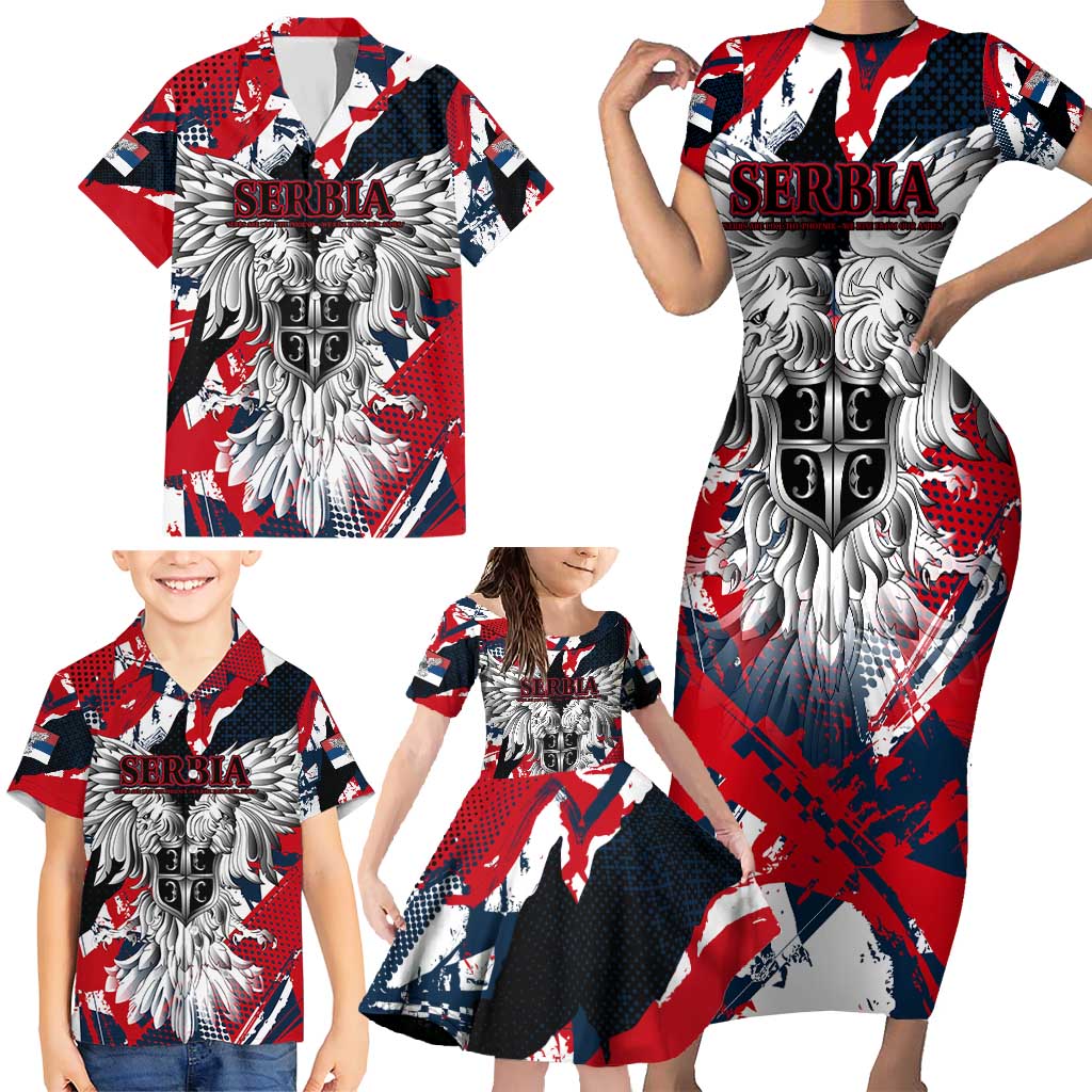 Serbia Family Matching Short Sleeve Bodycon Dress and Hawaiian Shirt Like the Phoenix – Rising from Ashes with Pride and Power