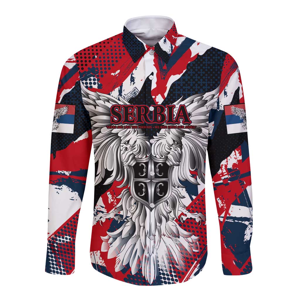 Serbia Long Sleeve Button Shirt Like the Phoenix – Rising from Ashes with Pride and Power