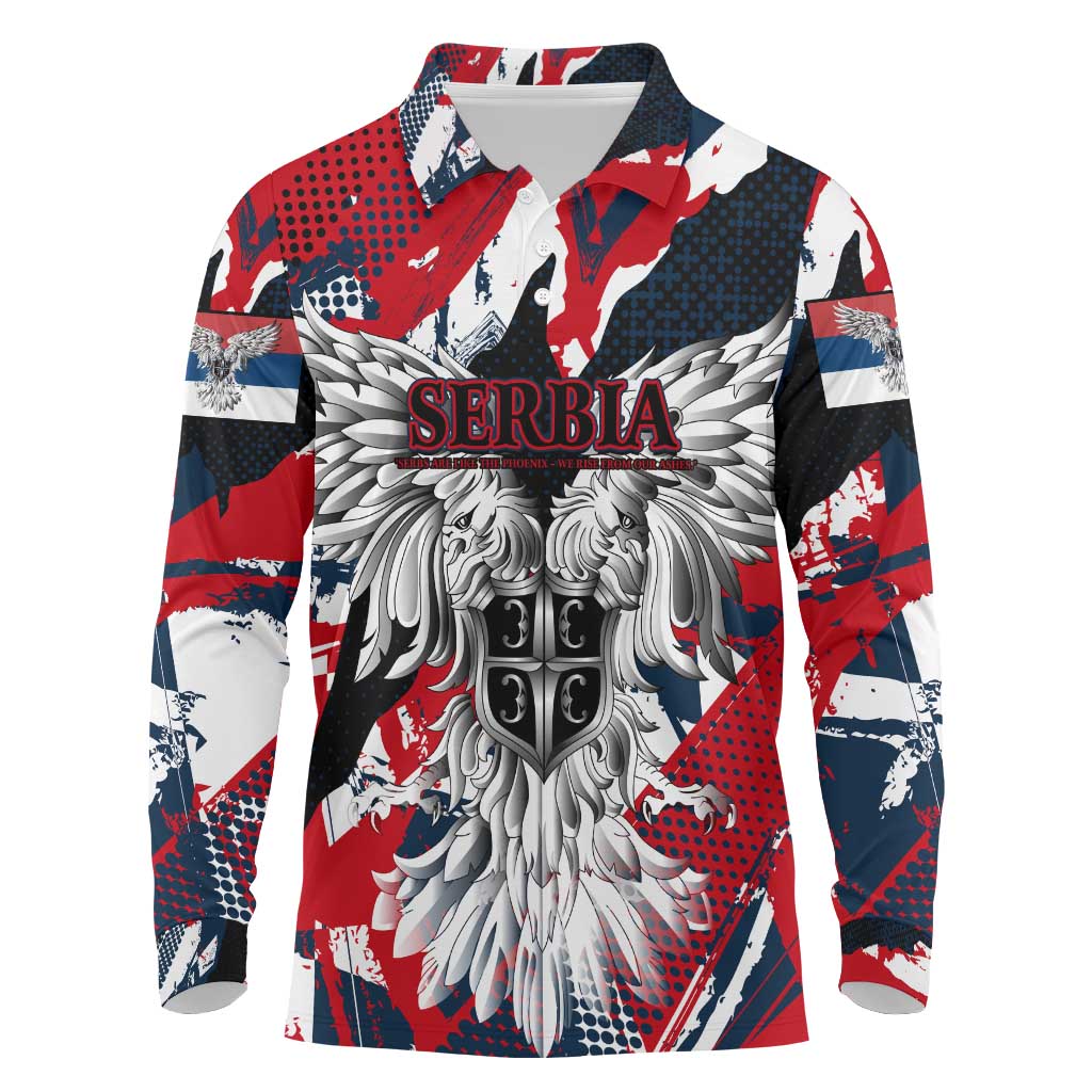 Serbia Long Sleeve Polo Shirt Like the Phoenix – Rising from Ashes with Pride and Power