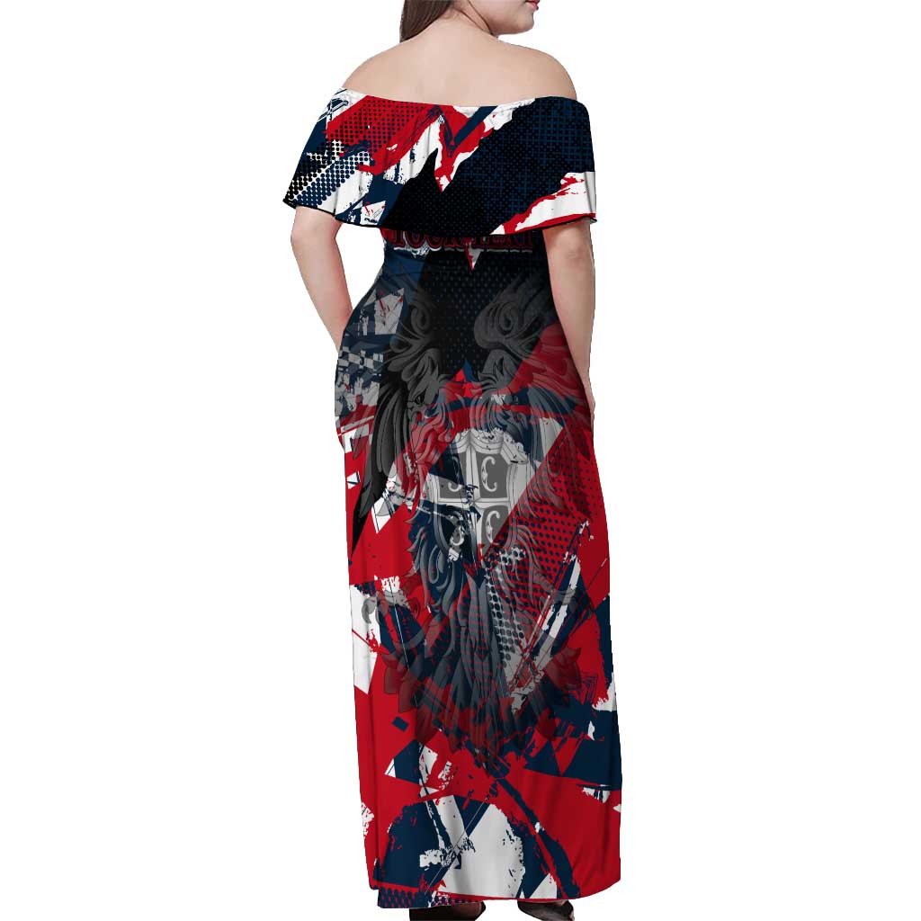 Serbia Off Shoulder Maxi Dress Like the Phoenix – Rising from Ashes with Pride and Power