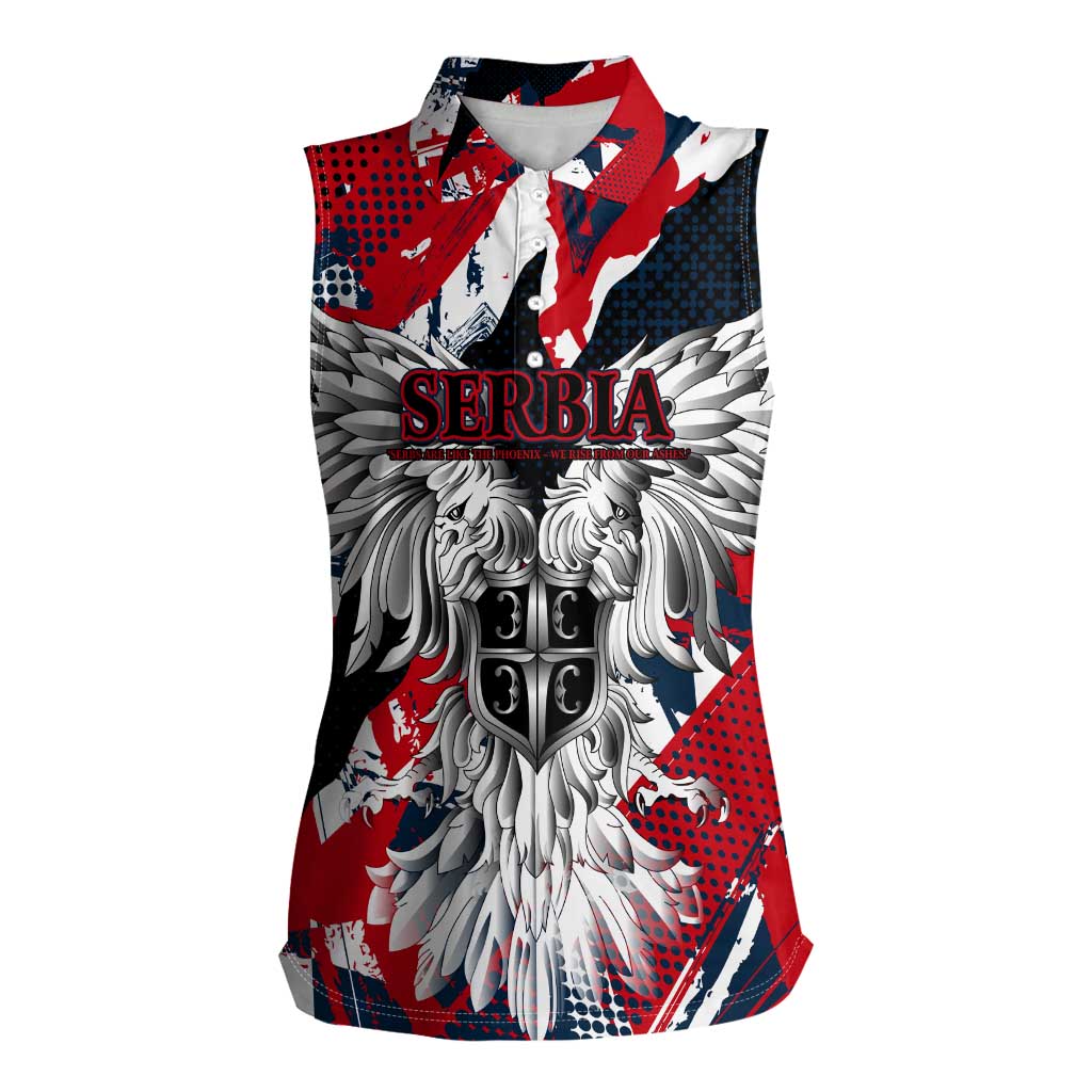 Serbia Women Sleeveless Polo Shirt Like the Phoenix – Rising from Ashes with Pride and Power