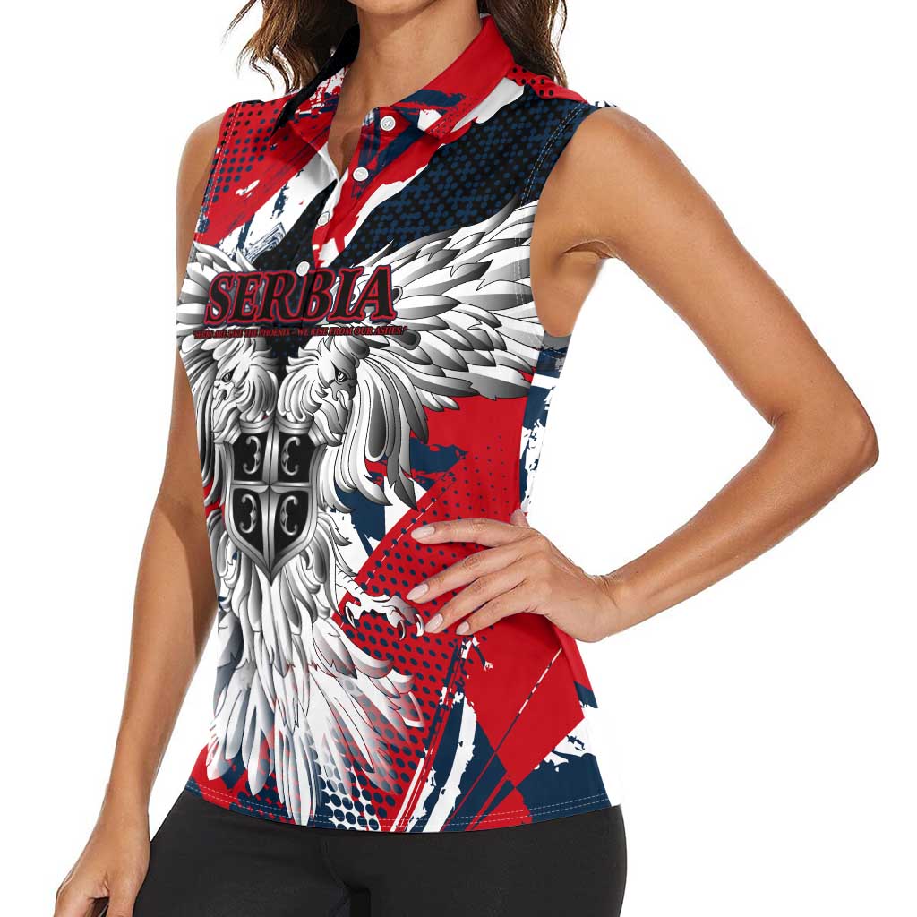Serbia Women Sleeveless Polo Shirt Like the Phoenix – Rising from Ashes with Pride and Power