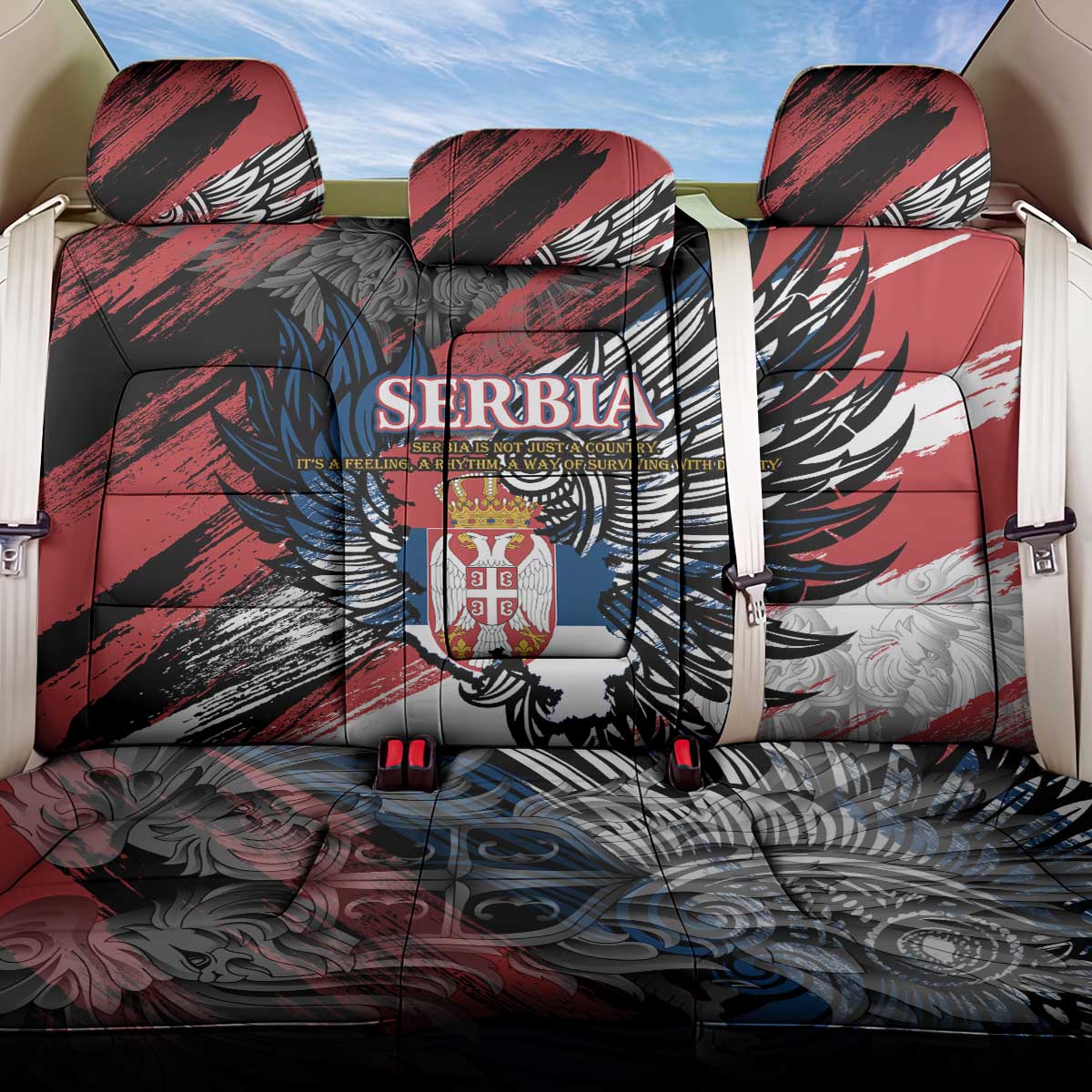 Serbia Back Car Seat Cover Wings of the Nation Crown of Heritage