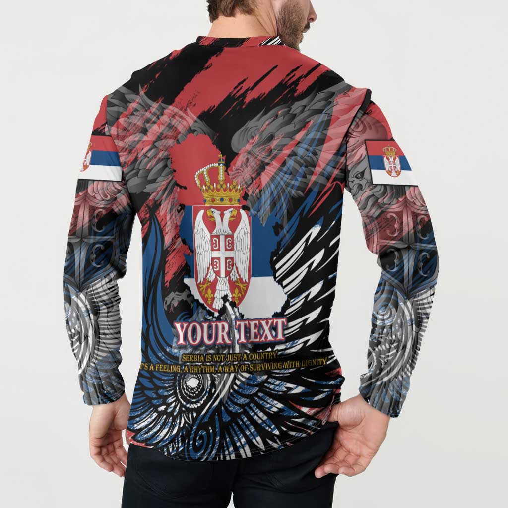 Serbia Button Sweatshirt Wings of the Nation Crown of Heritage