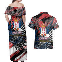 Serbia Couples Matching Off Shoulder Maxi Dress and Hawaiian Shirt Wings of the Nation Crown of Heritage