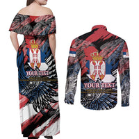 Serbia Couples Matching Off Shoulder Maxi Dress and Long Sleeve Button Shirt Wings of the Nation Crown of Heritage