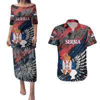 Serbia Couples Matching Puletasi and Hawaiian Shirt Wings of the Nation Crown of Heritage
