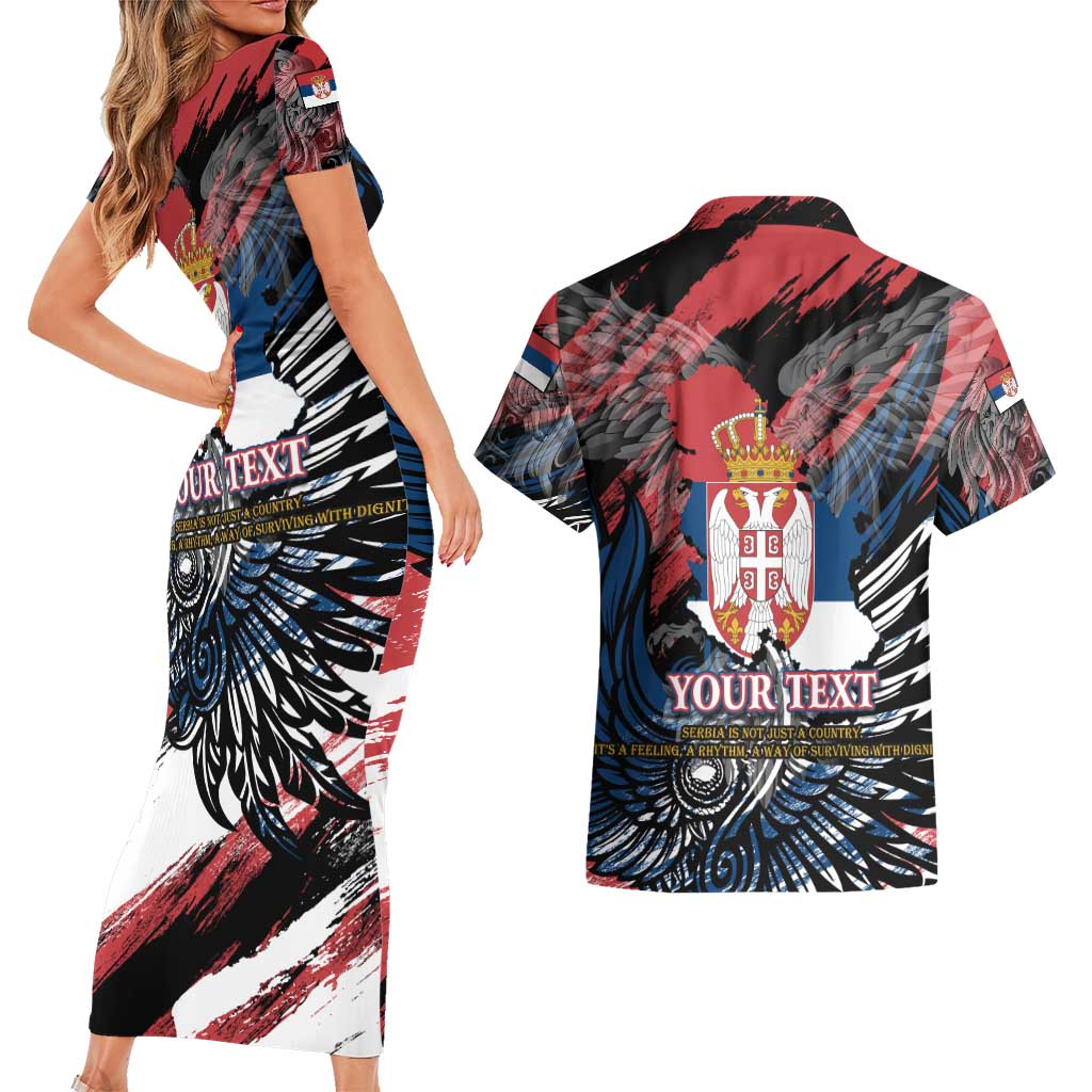 Serbia Couples Matching Short Sleeve Bodycon Dress and Hawaiian Shirt Wings of the Nation Crown of Heritage