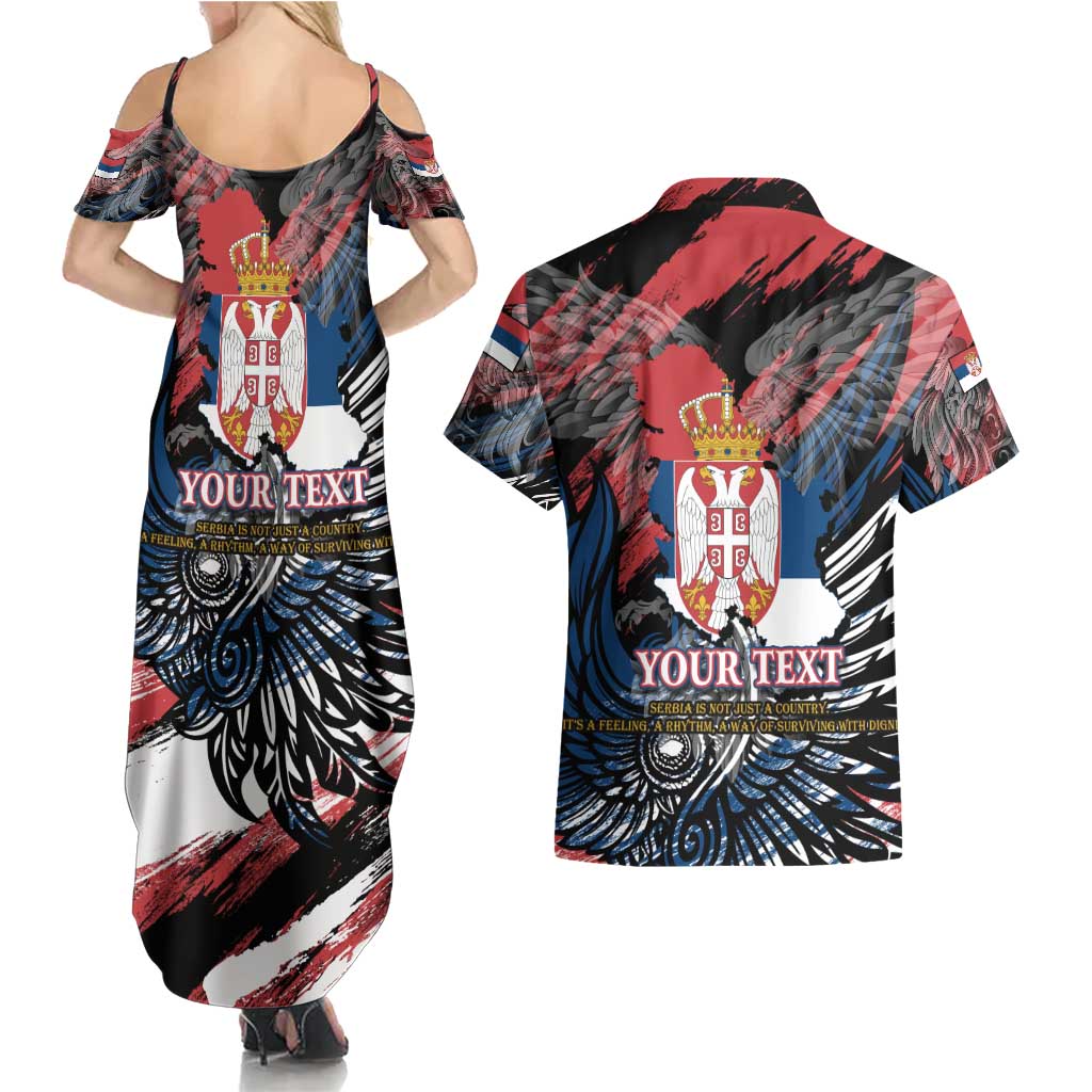 Serbia Couples Matching Summer Maxi Dress and Hawaiian Shirt Wings of the Nation Crown of Heritage