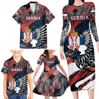 Serbia Family Matching Long Sleeve Bodycon Dress and Hawaiian Shirt Wings of the Nation Crown of Heritage