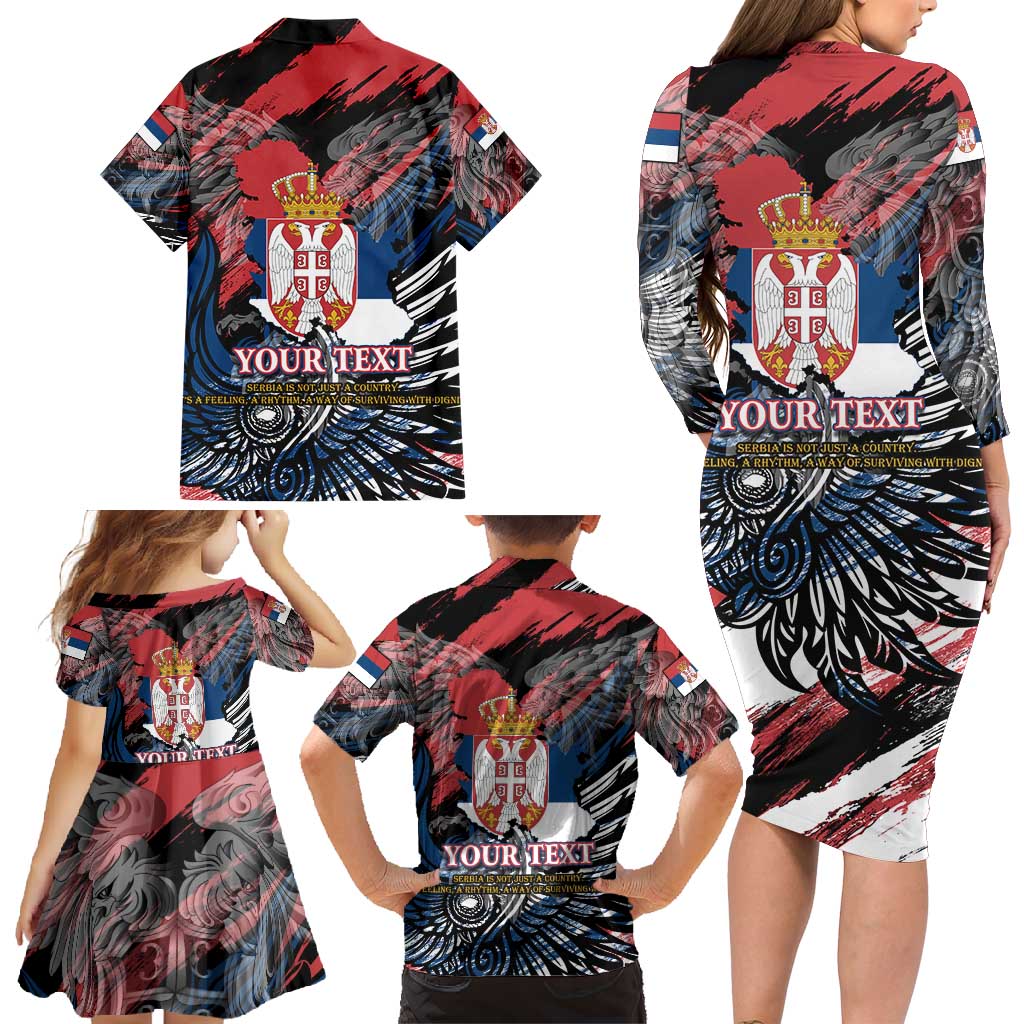 Serbia Family Matching Long Sleeve Bodycon Dress and Hawaiian Shirt Wings of the Nation Crown of Heritage