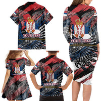 Serbia Family Matching Long Sleeve Bodycon Dress and Hawaiian Shirt Wings of the Nation Crown of Heritage