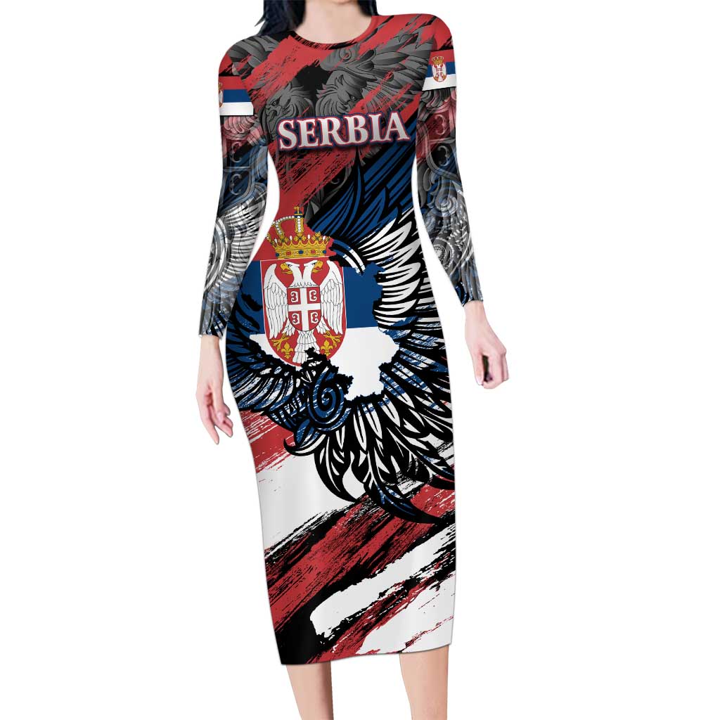 Serbia Family Matching Long Sleeve Bodycon Dress and Hawaiian Shirt Wings of the Nation Crown of Heritage