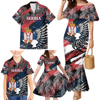 Serbia Family Matching Mermaid Dress and Hawaiian Shirt Wings of the Nation Crown of Heritage