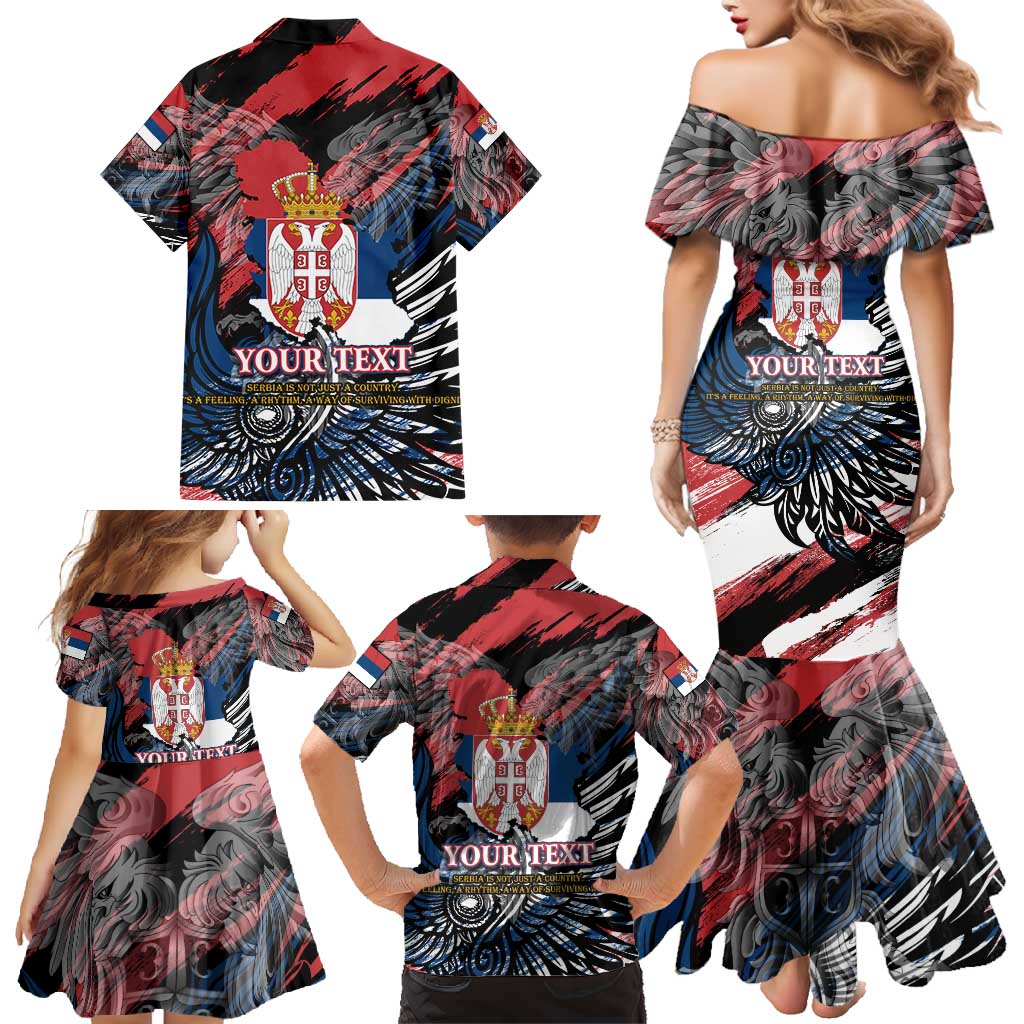 Serbia Family Matching Mermaid Dress and Hawaiian Shirt Wings of the Nation Crown of Heritage
