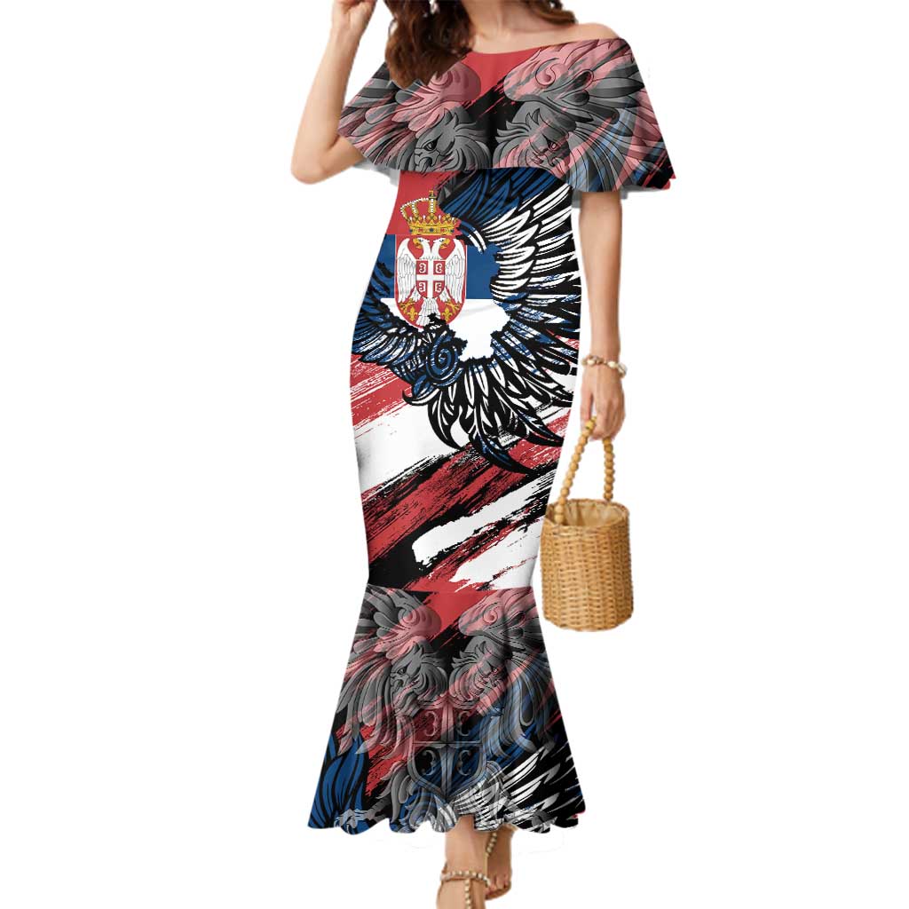Serbia Family Matching Mermaid Dress and Hawaiian Shirt Wings of the Nation Crown of Heritage
