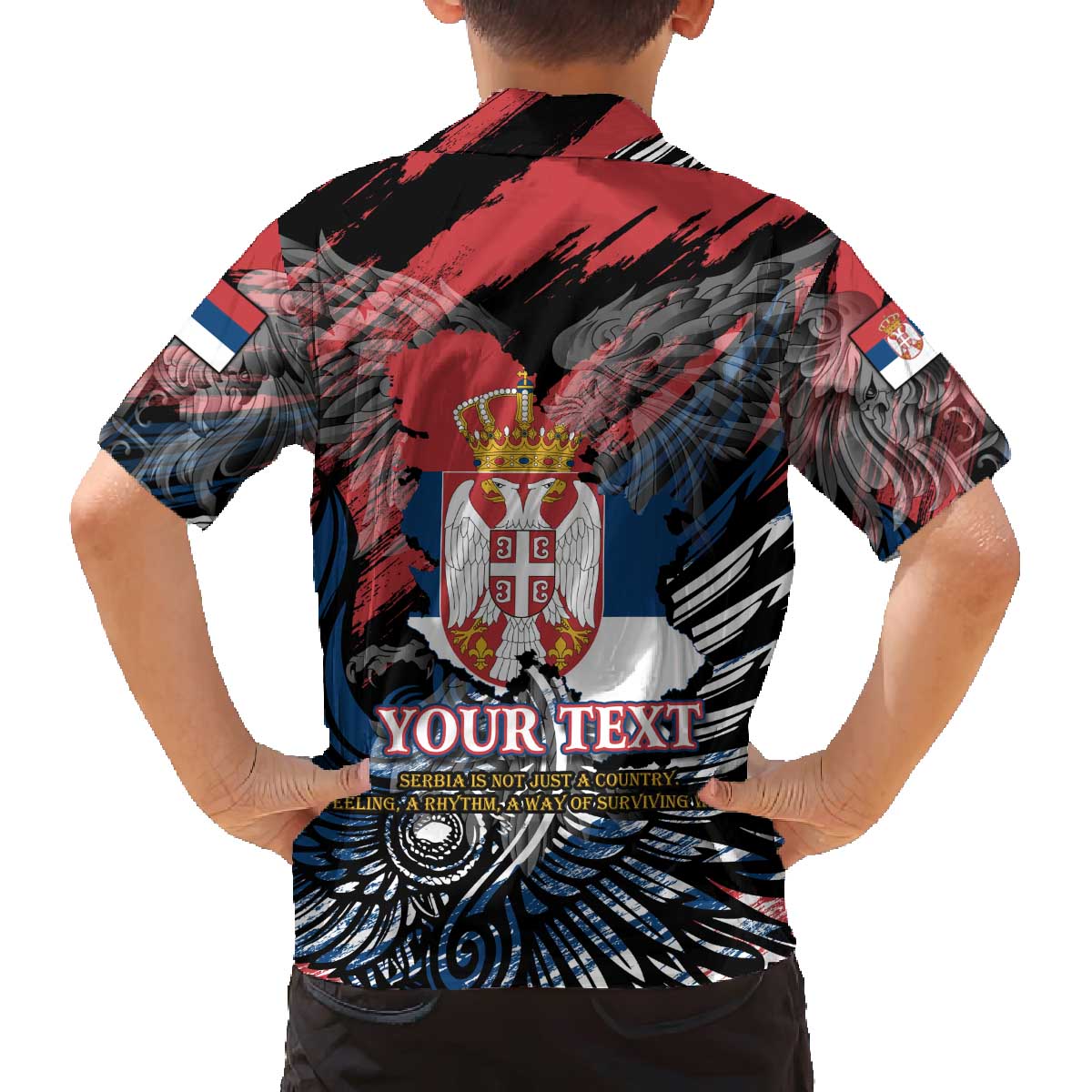 Serbia Family Matching Off The Shoulder Long Sleeve Dress and Hawaiian Shirt Wings of the Nation Crown of Heritage