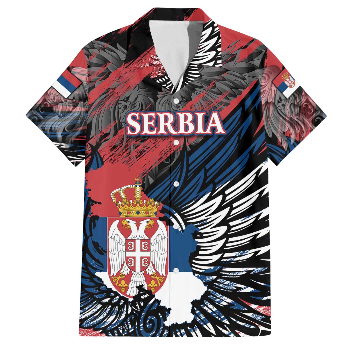 Serbia Family Matching Off The Shoulder Long Sleeve Dress and Hawaiian Shirt Wings of the Nation Crown of Heritage