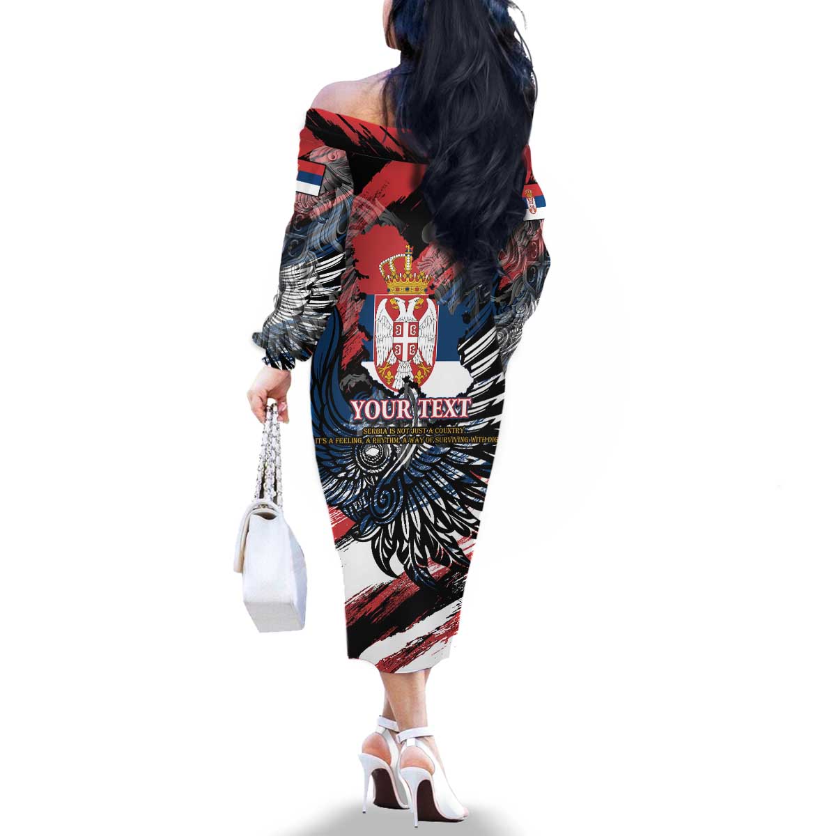 Serbia Family Matching Off The Shoulder Long Sleeve Dress and Hawaiian Shirt Wings of the Nation Crown of Heritage