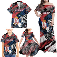Serbia Family Matching Off Shoulder Maxi Dress and Hawaiian Shirt Wings of the Nation Crown of Heritage