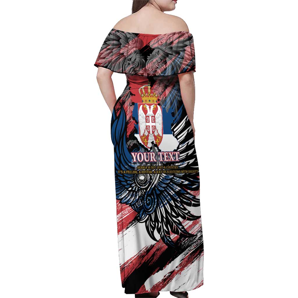 Serbia Family Matching Off Shoulder Maxi Dress and Hawaiian Shirt Wings of the Nation Crown of Heritage