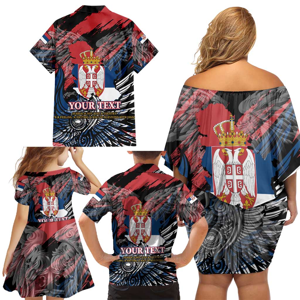Serbia Family Matching Off Shoulder Short Dress and Hawaiian Shirt Wings of the Nation Crown of Heritage