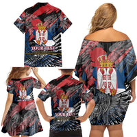 Serbia Family Matching Off Shoulder Short Dress and Hawaiian Shirt Wings of the Nation Crown of Heritage
