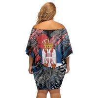 Serbia Family Matching Off Shoulder Short Dress and Hawaiian Shirt Wings of the Nation Crown of Heritage
