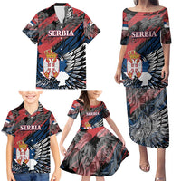 Serbia Family Matching Puletasi and Hawaiian Shirt Wings of the Nation Crown of Heritage