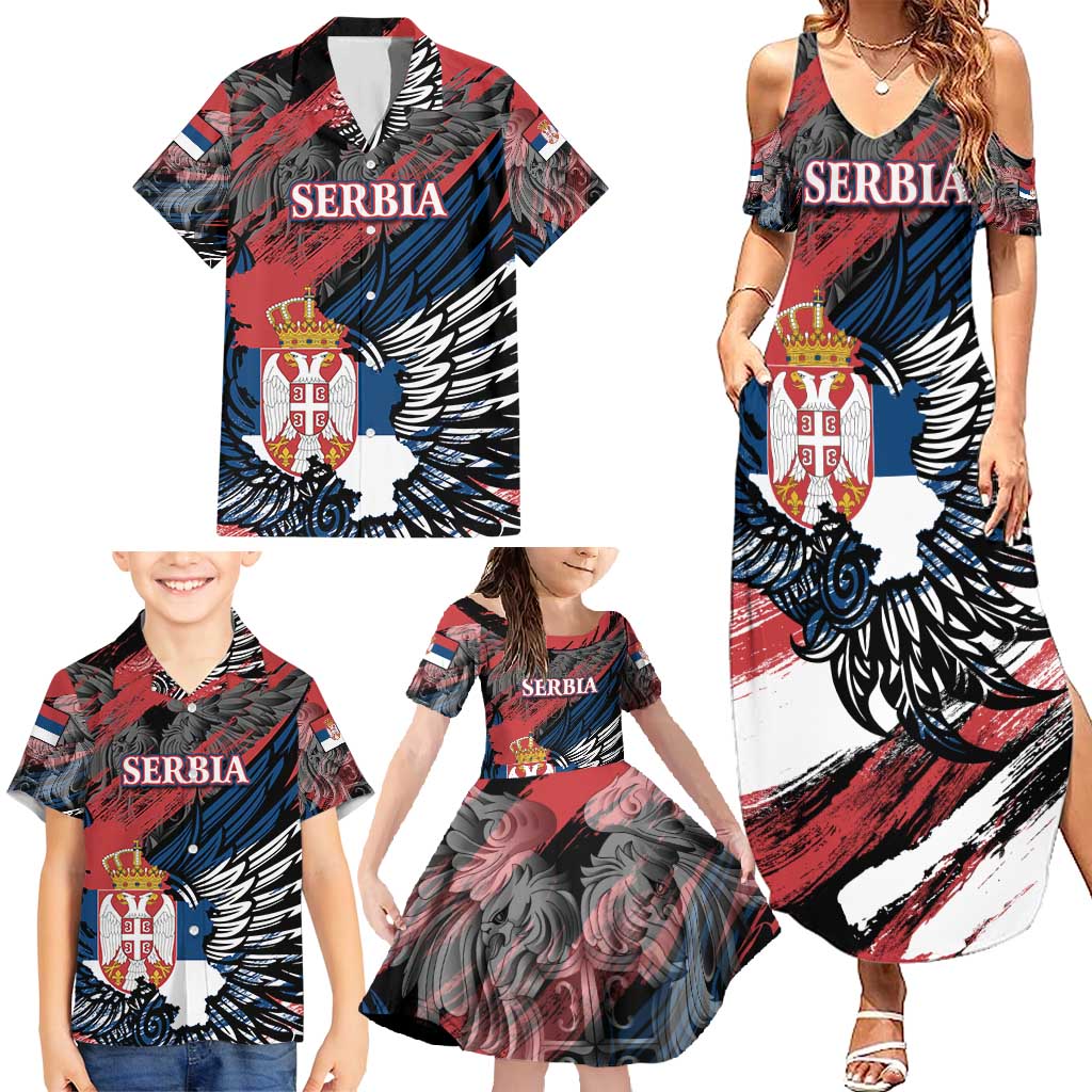 Serbia Family Matching Summer Maxi Dress and Hawaiian Shirt Wings of the Nation Crown of Heritage
