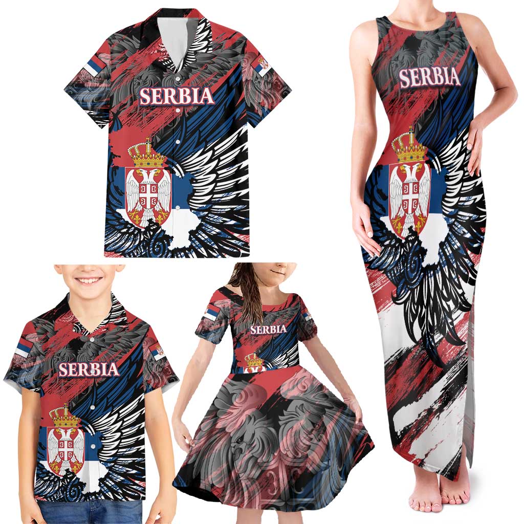 Serbia Family Matching Tank Maxi Dress and Hawaiian Shirt Wings of the Nation Crown of Heritage